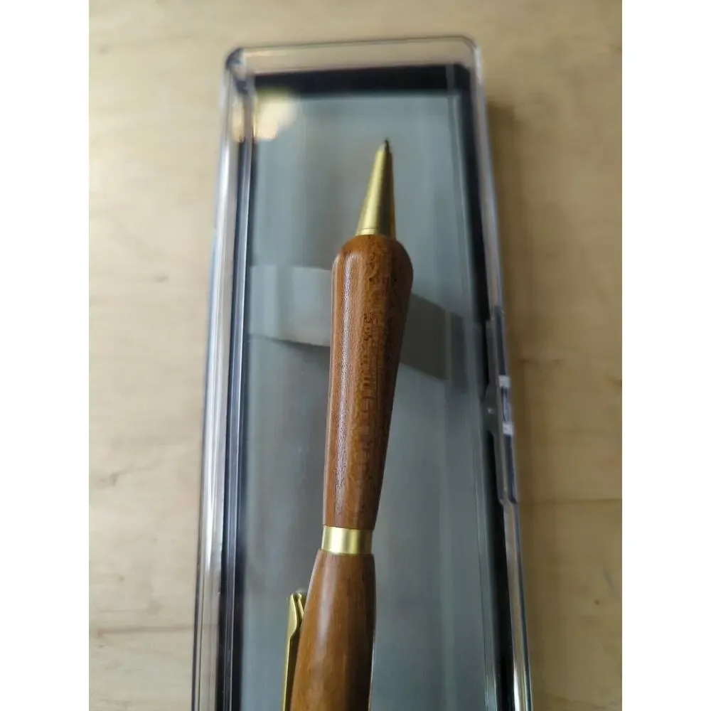 Hand Turned Slimline Twist Pen‎ Satin Gold Finish White Oak Body